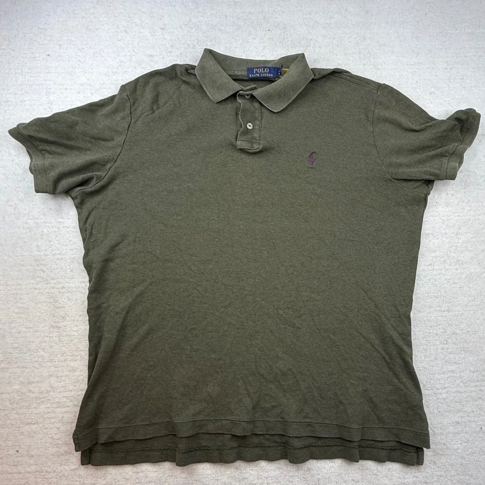 Polo Ralph Lauren Mens Large Green‎ Cotton Polo Shirt Purple Pony Preppy money